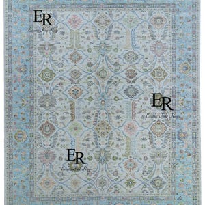 Handmade Ela Blue Oushak Rug: Modern Wool Area Rug