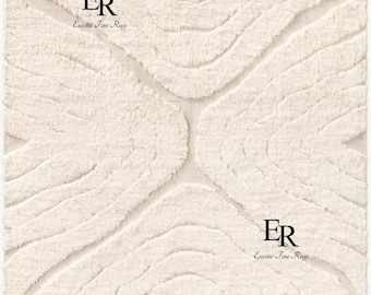 Handknotted Wool Rug: Abstract Moroccan Style, White Modern Design