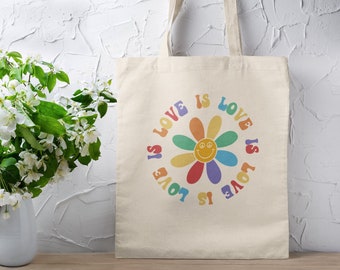 Love is Love Bag, Pride Tote Bag, LGBTQ Tote Bag, Pride Month Gift, Valentines Gift, Rainbow Bag, Lesbian Gift, Gay Gift, Reusable Tote Bag