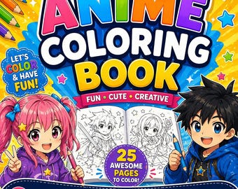 Libro para colorear de anime para niños: personajes kawaii de la A a la Z, actividad para aprender el alfabeto (descarga instantánea).