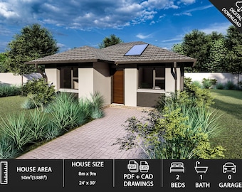 Modern huisplattegronden met 2 slaapkamers en 1 badkamer: klaar om te bouwen (pdf en dwg)