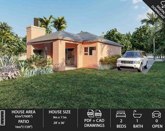 Small 2-bedroom, 1-bathroom house (PDF & DWG)