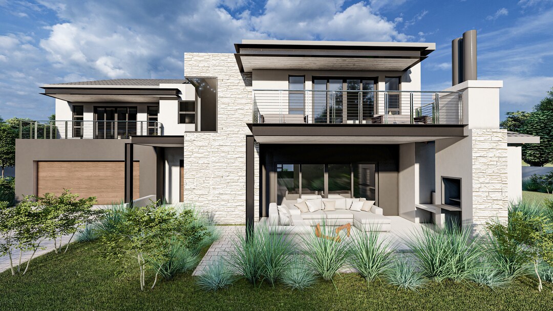 Modern 4 Bedroom House Plans With Balcony (PDF & DWG) - Etsy