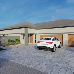 3 Bedroom House Plan with 3 Garages (PDF & DWG)