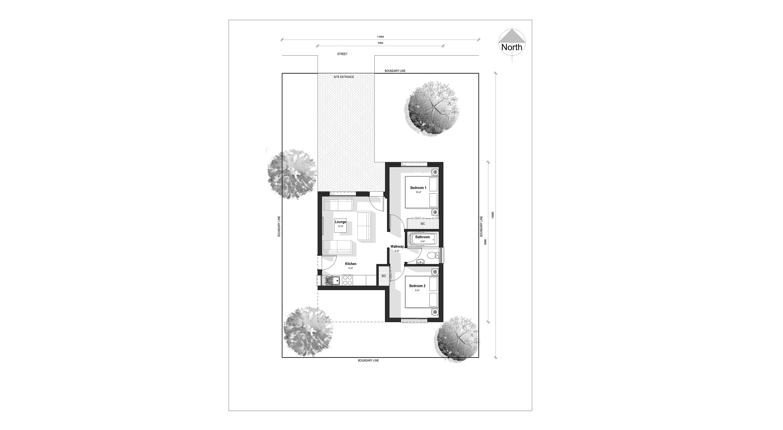 Modern 2 Bedroom , 1 Bathroom House Plans : Ready to Build (PDF & DWG ...