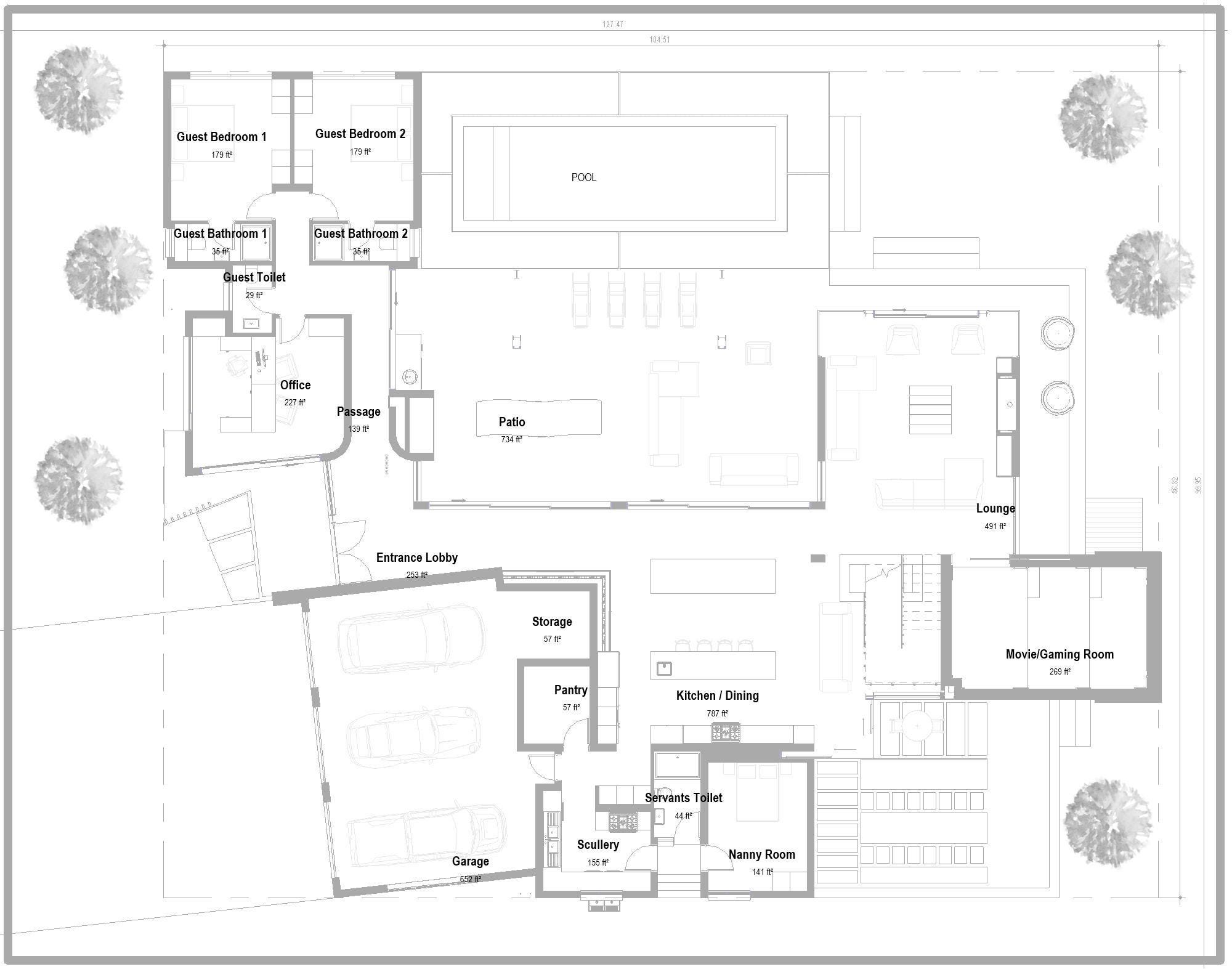 Modern Luxury Home Plan: 5 Bed, 5 Bath, Poolside (PDF & DWG) - Etsy