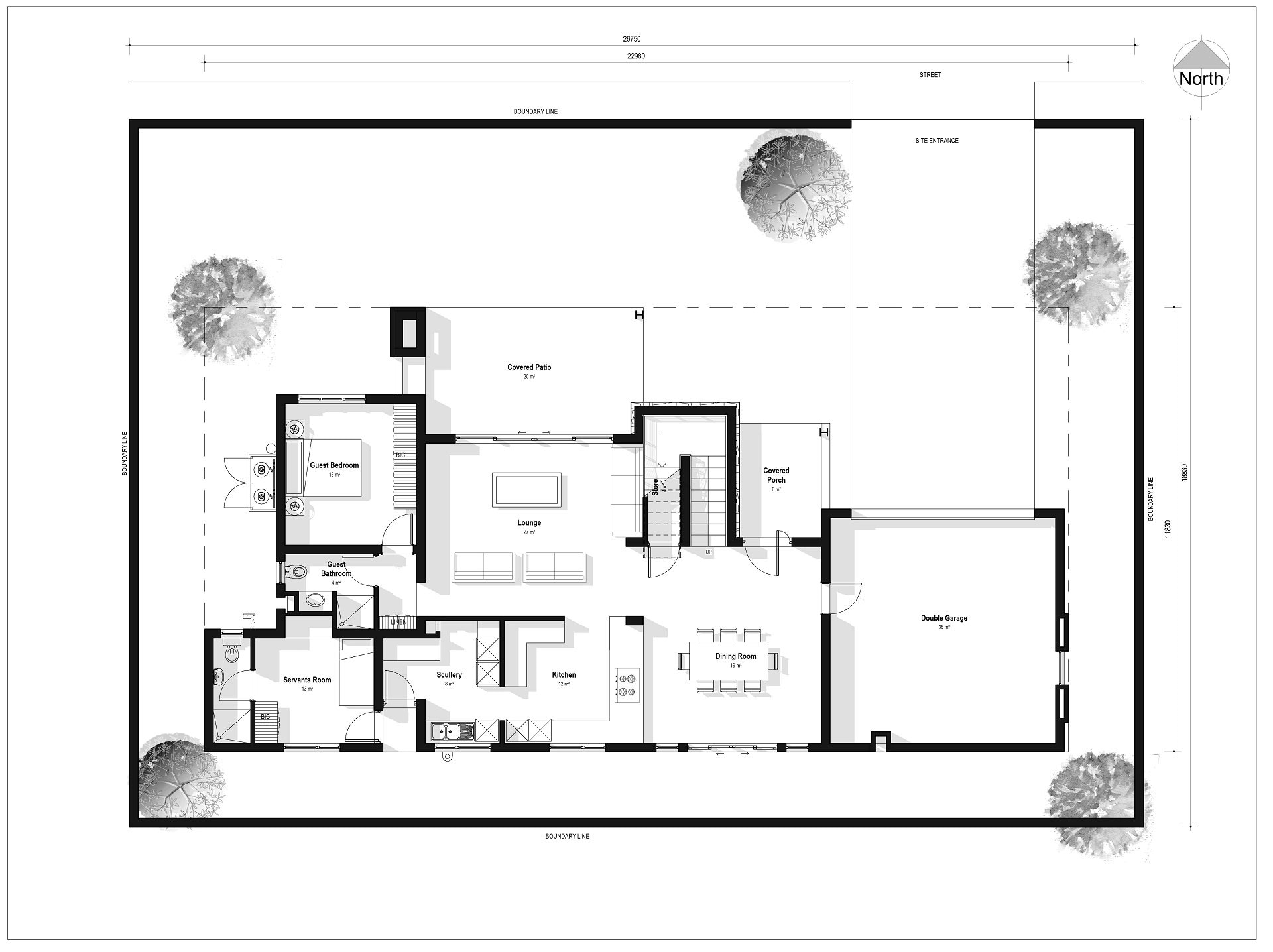 Modern 4 Bedroom House Plans With Balcony (PDF & DWG) - Etsy
