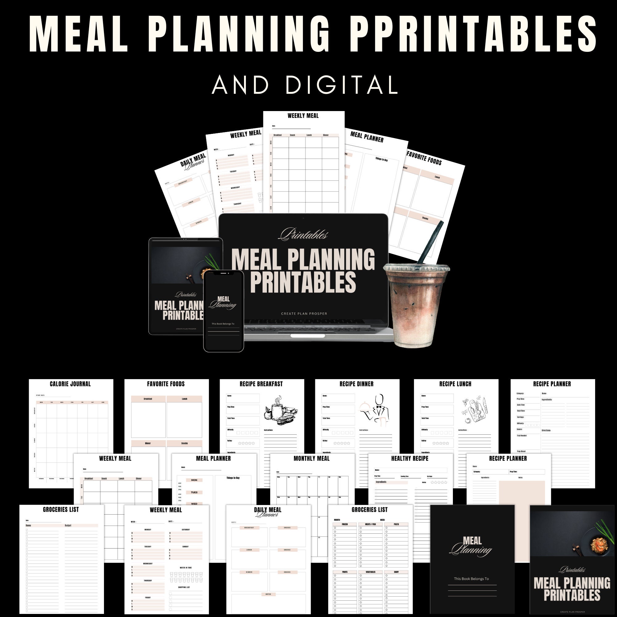 Meal Planning Printables, Printable Meal Planner, Digital Meal Planner ...