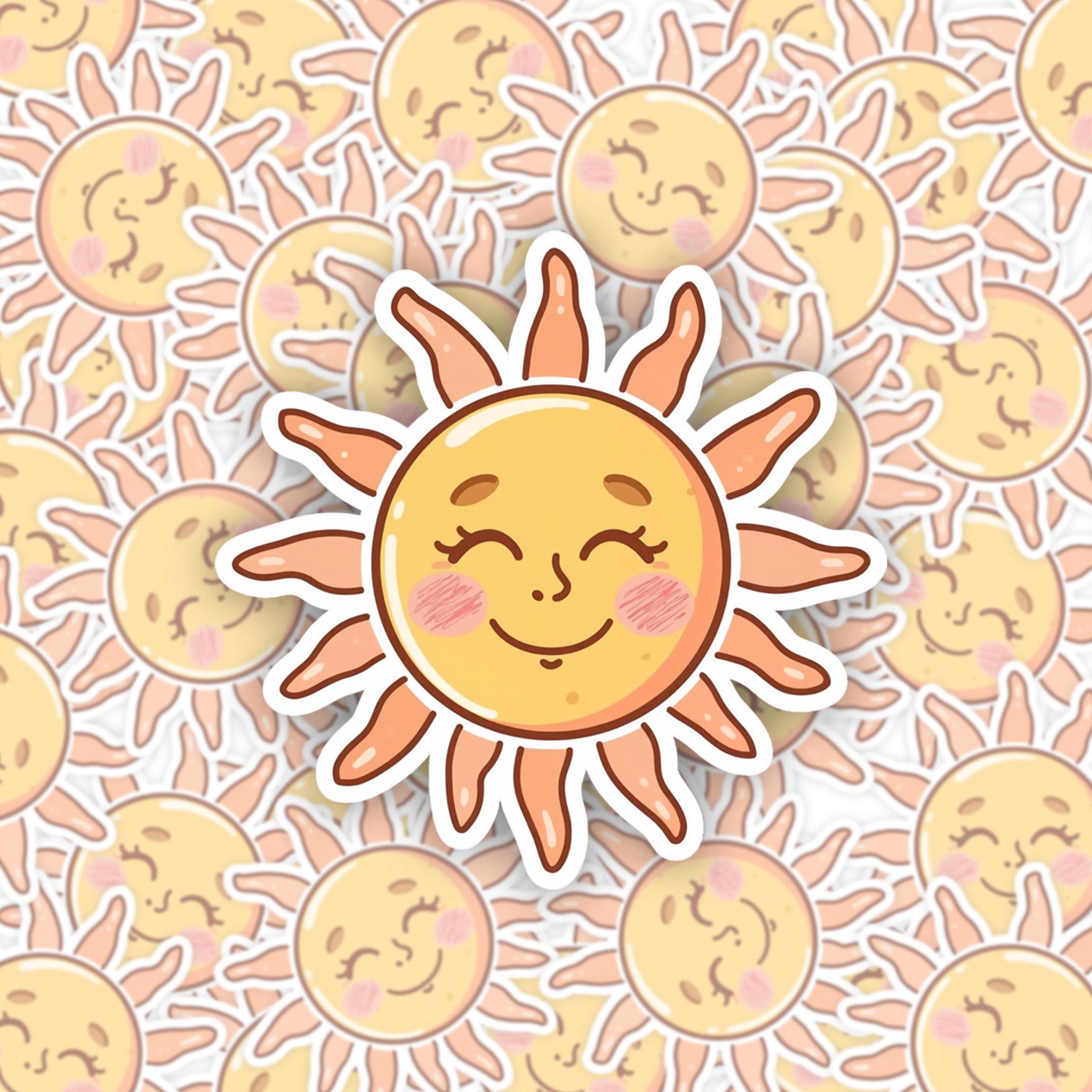 Sun Face Fun Sticker Sun Sticker | Kawaii Sun Face Decal | Positive White Vinyl Sticker ...