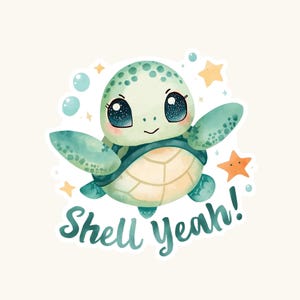Shell Yeah! Żółw morski | Życie w oceanie | Biały winyl | Naklejka wycinana