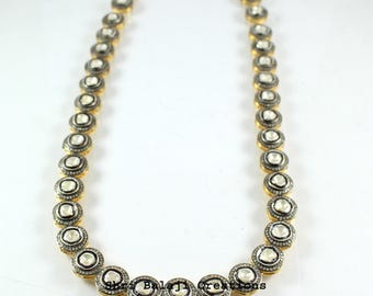 Natural Diamond Polki Rosecut Diamond & Diamond Polki Uncut Diamond Polki 925 Sterling Silver Necklace 18 inch Jewelry