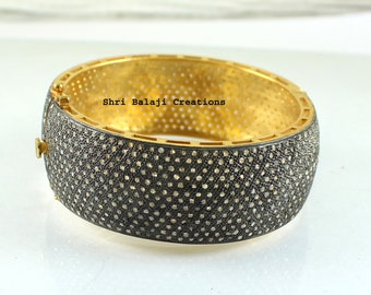 Rosecut Diamond Pave Bangle, Sterling Silver Victorian Jewelry