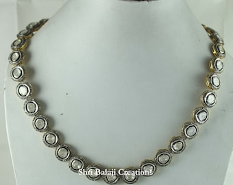 Diamond Necklace Natural Diamond Polki Rosecut Diamond & Diamond Polki Uncut Diamond Polki 925 Sterling Silver Necklace 18 inch Jewelry