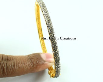 Diamond Bangle Jewelry Natural Rosecut Diamond Pave 925 Sterling Silver Bangle Bracelet Jewelry