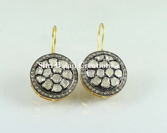Diamond Earrings Jewelry Natural Diamond Polki Uncut Diamond Rosecut Diamond 925 Sterling Silver Gold Plated Earrings Jewelry 1.5 inch