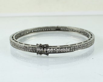 Diamond Bangle Jewelry Natural Rosecut Diamond Pave 925 Sterling Silver Bangle Bracelet Black Finish Jewelry