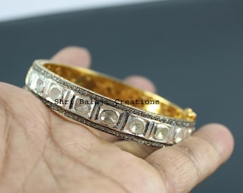 Diamond Bangle Bracelet Natural Rosecut Diamond Polki Gemstone 925 Sterling Silver Bangle Jewelry 2.5 inch Diameter