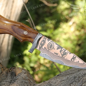 COPPER DAMASCUS HANDMADE Knife Copper Bobcat Hunting Knife Exotic Rose Wood Handle Best Anniversary Gift For Men Copper Blade