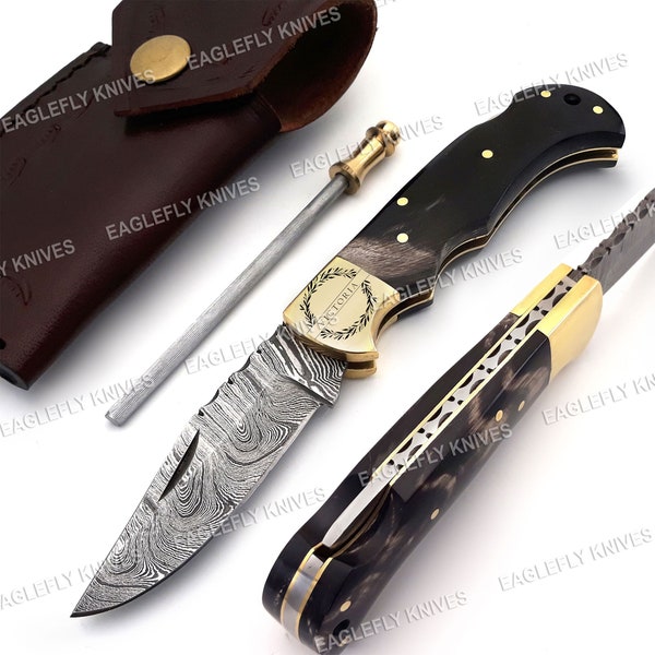 Cuchillo plegable de acero de Damasco, cuchillo de bolsillo de Damasco hecho a mano, regalo de padrino, regalo de boda de aniversario, regalo de cumpleaños, regalo personalizado EE.UU.