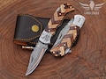 Hand Forged Copper Damascus Folding Knife - Olive Wood Handle Personalized Anniversary Gift Groomsman Gift Christmas Gifts