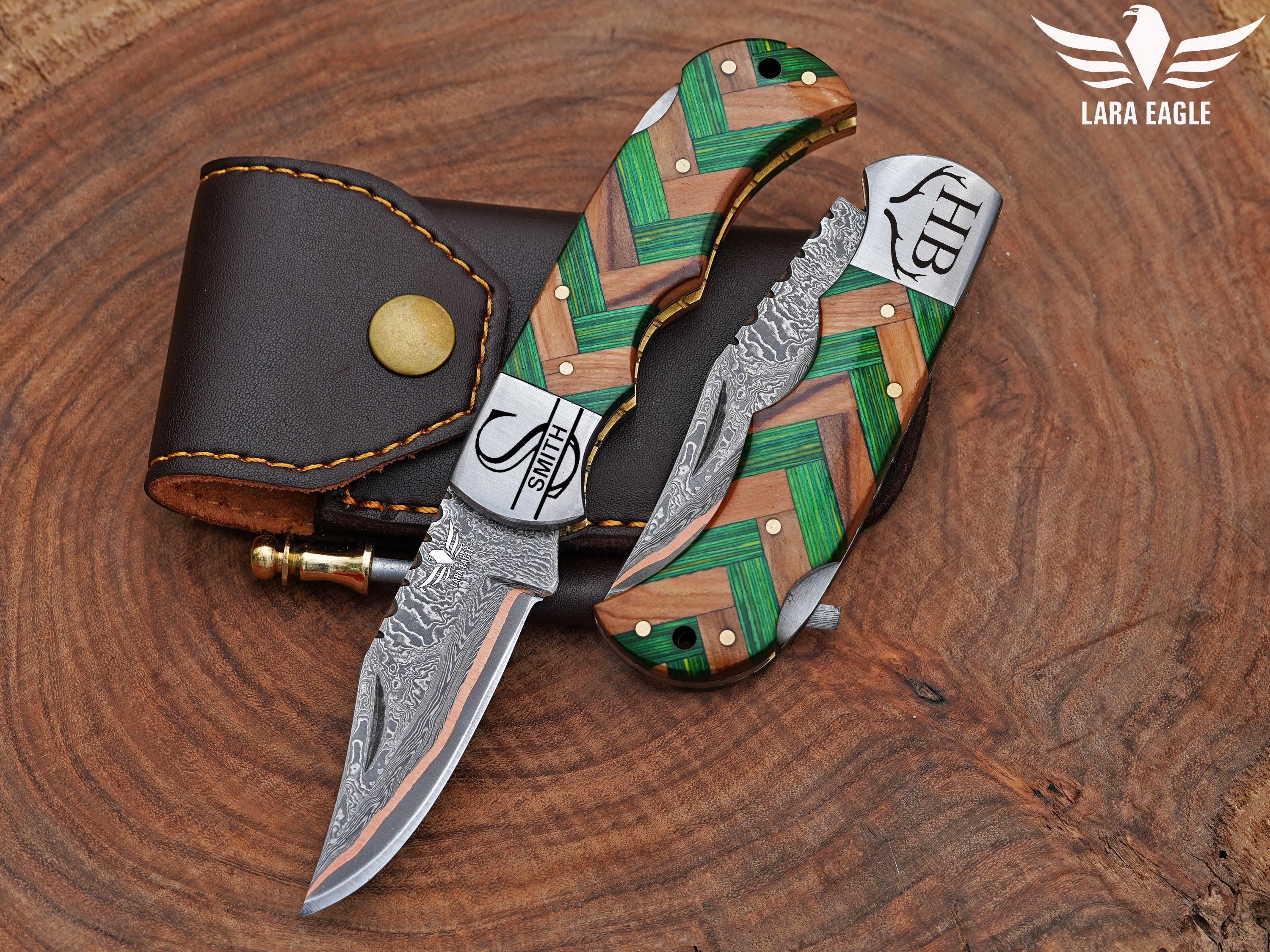 Copper Damascus Folding Knife: Personalized Handmade Pocket Knife