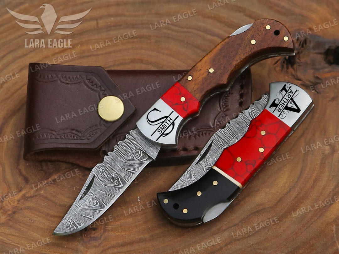 Exquisite Damascus Steel Folding Pocket Knife with Rosewood Handle main image 1