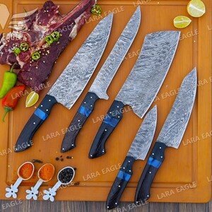 Premium Handmade Damascus Steel Kitchen Knife Set with Flag Handles main image 0