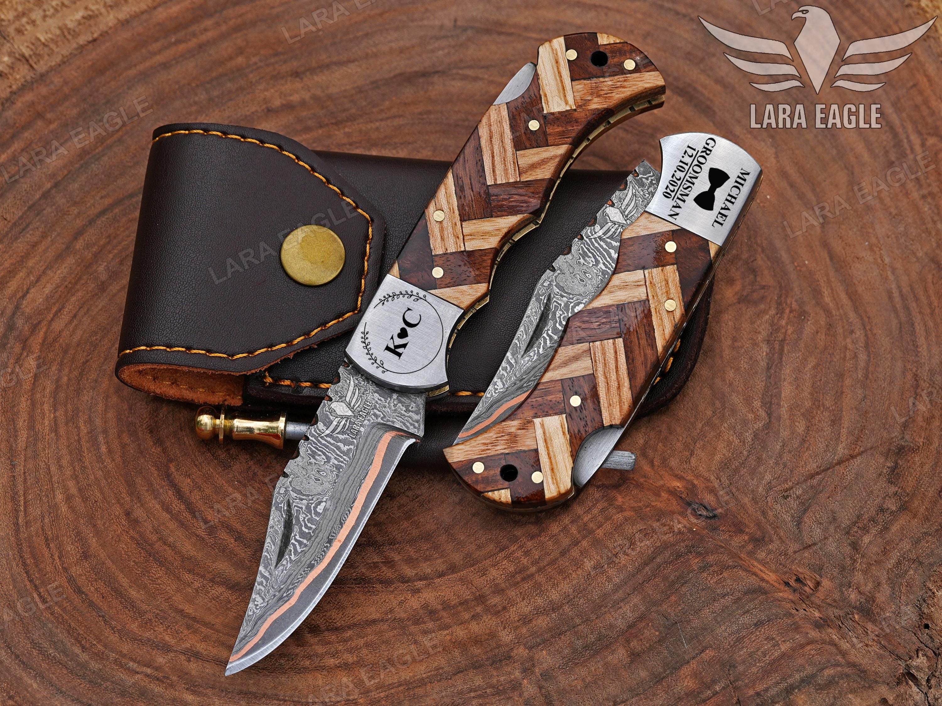 Copper Damascus Folding Knife: Personalized Handmade Pocket Knife
