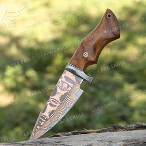 COPPER DAMASCUS HANDMADE Knife Copper Bobcat Hunting Knife Exotic Rose Wood Handle Best Anniversary Gift For Men image 5