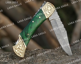 Handmade Damascus Pocket Knife Pakka Wood Handle Folding Knife Anniversary Gift Knife Gift For Him