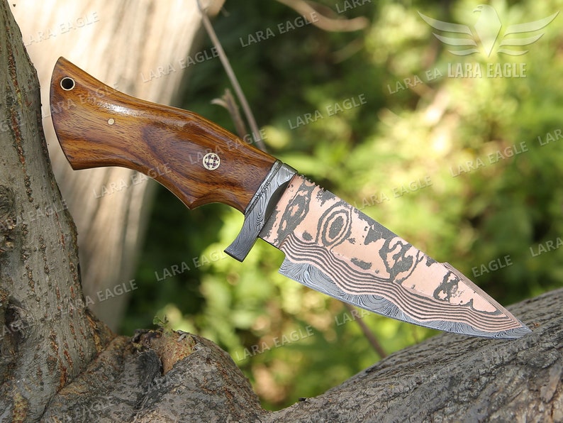 COPPER DAMASCUS HANDMADE Knife Copper Bobcat Hunting Knife Exotic Rose Wood Handle Best Anniversary Gift For Men Copper Blade