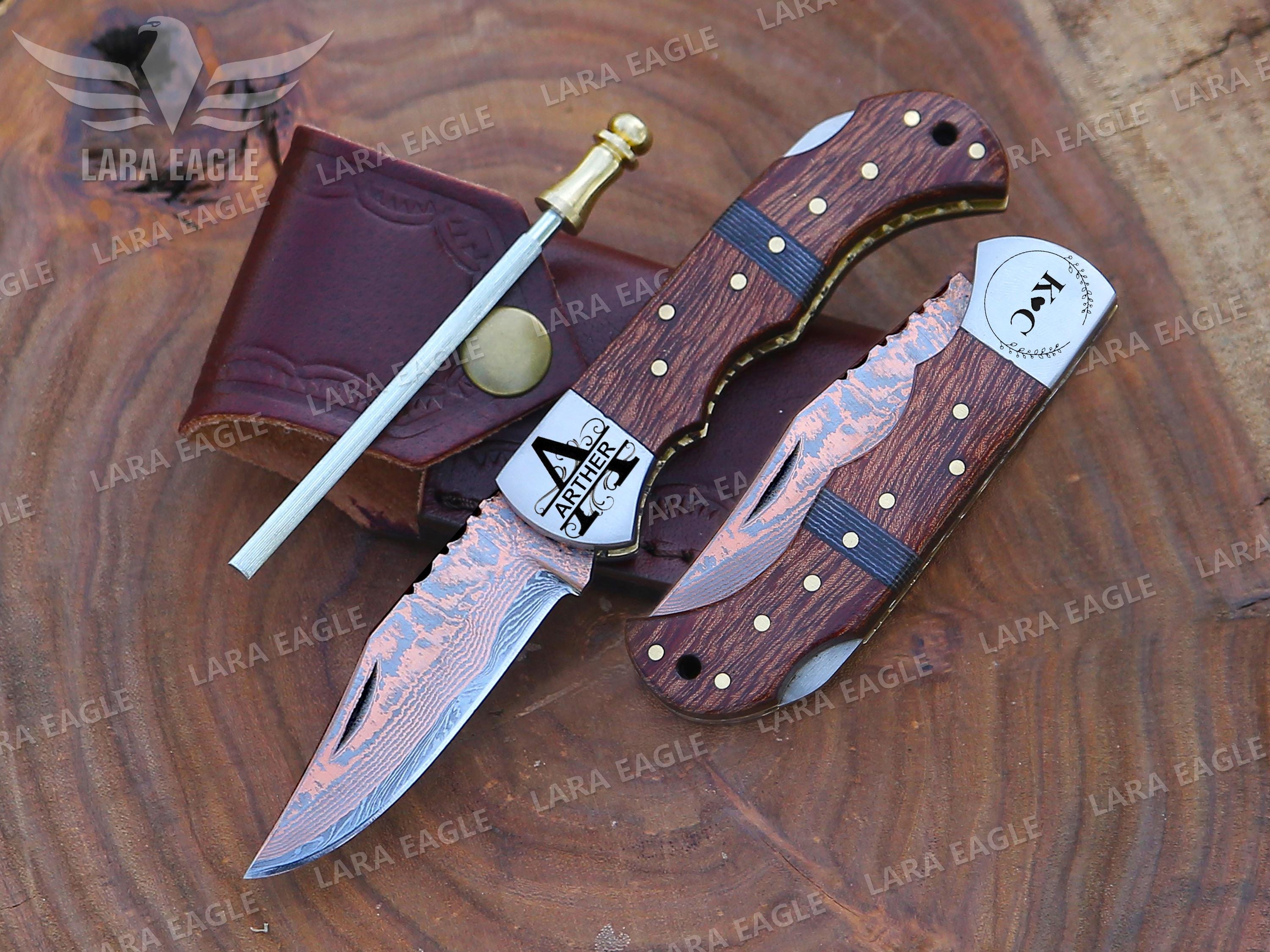 Custom Handmade Copper Damascus Folding Knife Micarta Handle Hand