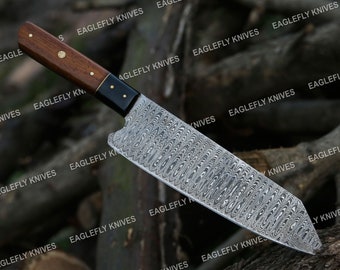 Handmade Damascus Steel Chef Knife, Hand Forged Damascus Knife, Exotic Rose Wood Handle, Personalized Gift, Gift For Her, Gift For Him