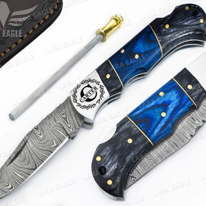 Personalized Handmade Damascus Pocket Folding Knife 6.5&quot; , Camping Hiking Damascus Pocket Knife, Anniversary Gift, Groomsman Gift