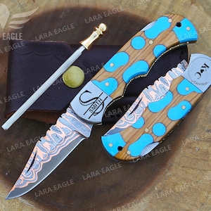 COPPER Damascus Handmade Pocket Knife Hand-Forged Folding Knife Personalized Anniversary Gift Groomsman Gift Birthday Gift Wedding Gift