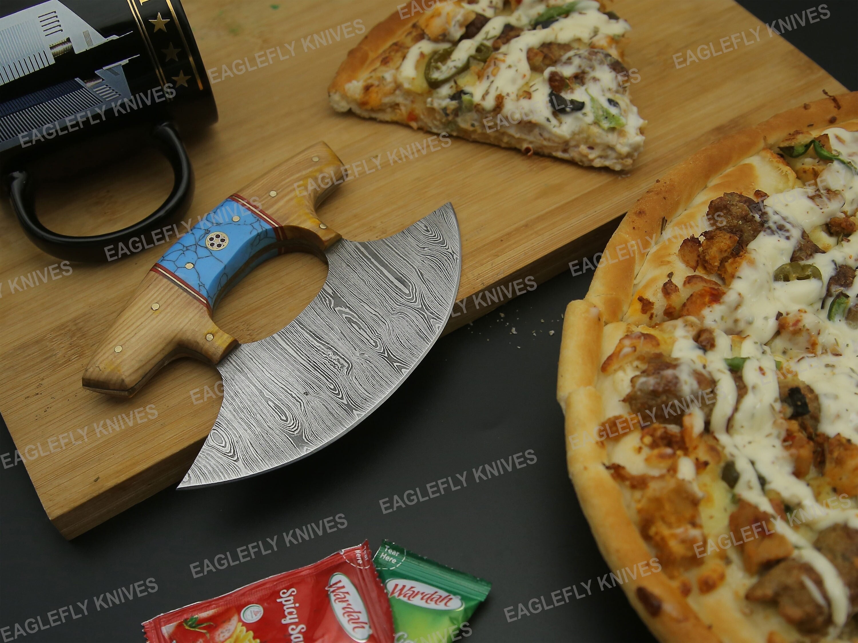 Damascus Chef Kitchen Ulu Knife Handmade Damascus Pizza - Finland