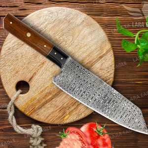 Handmade Damascus Steel Chef Knife Stunning Turquoise Gemstone & Rose Wood Handle Full Tang Customized Gift Handcrafted Anniversary Present