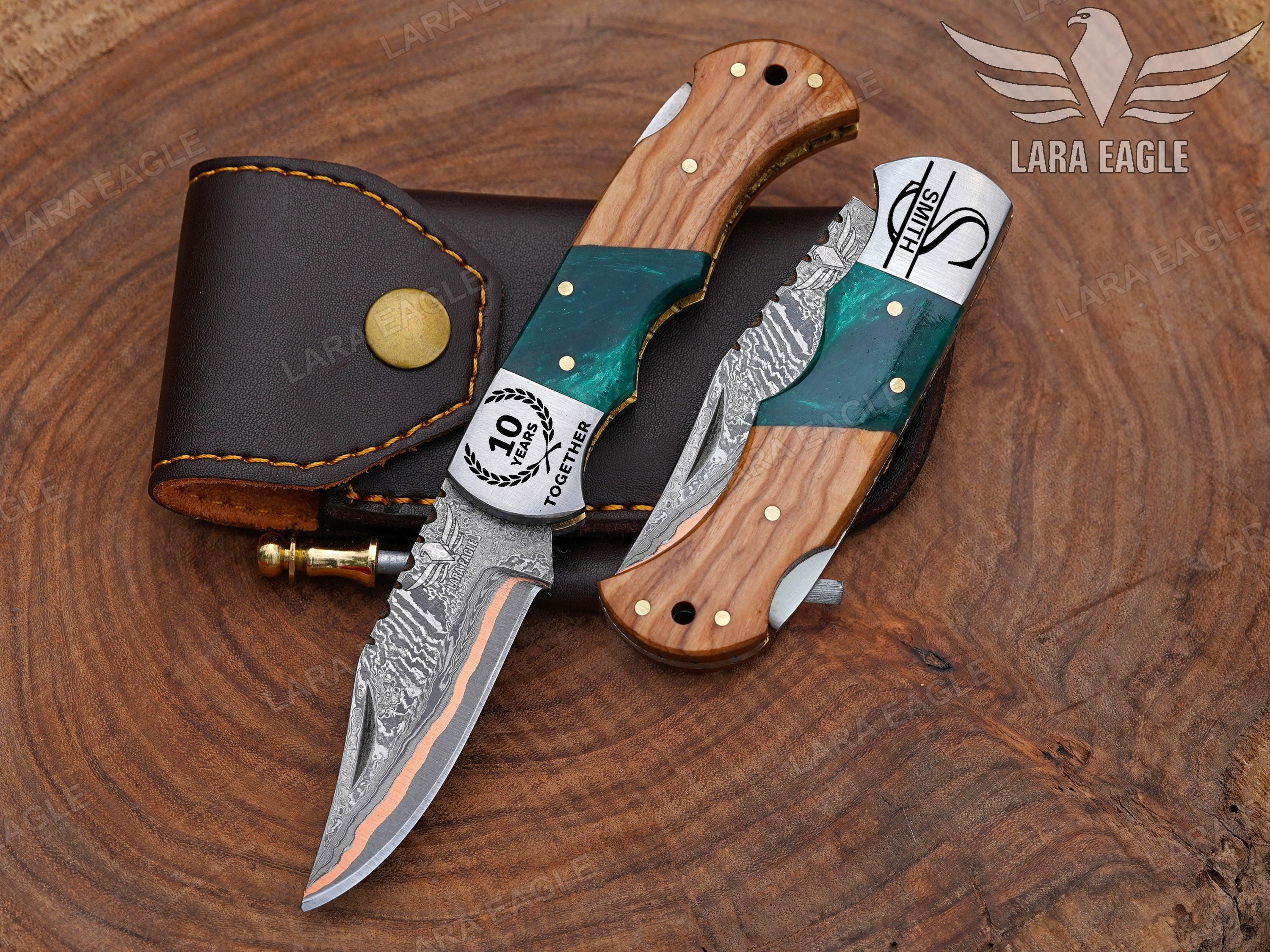 Copper Damascus Folding Knife: Personalized Handmade Pocket Knife