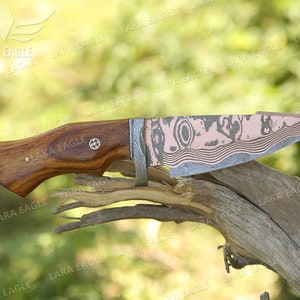 COPPER DAMASCUS HANDMADE Knife Copper Bobcat Hunting Knife Exotic Rose Wood Handle Best Anniversary Gift For Men image 6