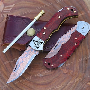 Custom Handmade Copper Damascus Folding Knife Micarta Handle Hand Forged Copper Blade Pocket Knife Best Gift For Anniversary and Groomsmen