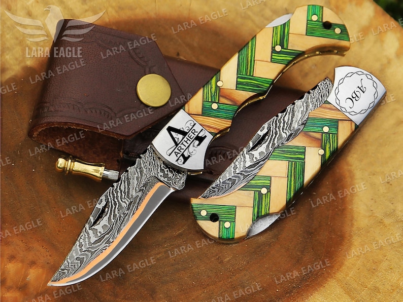 CUSTOM COPPER Damascus Folding Knife Copper Handmade Pocket Knife Wood