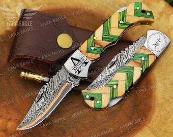 Kupfer Damast Tasche Klappmesser Handgefertigtes Kupfer Jubiläum Geschenk Messer Holzgriff Personalisierte Trauzeuge Geschenk Beste Geschenk für ihn