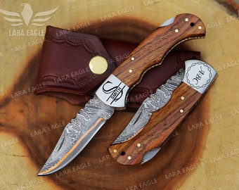 COPPER DAMASCUS HANDMADE Pocket Folding Knife Copper Hand Forged Blade Exotic Rose Wood Handle Groomsman Gift Anniversary Gift