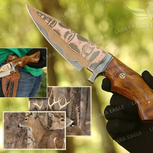 COPPER DAMASCUS HANDMADE Knife Copper Bobcat Hunting Knife Exotic Rose Wood Handle Best Anniversary Gift For Men image 4