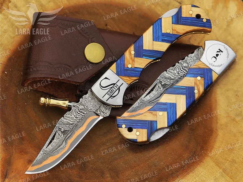 CUSTOM COPPER Damascus Folding Knife Copper Handmade Pocket Knife Wood