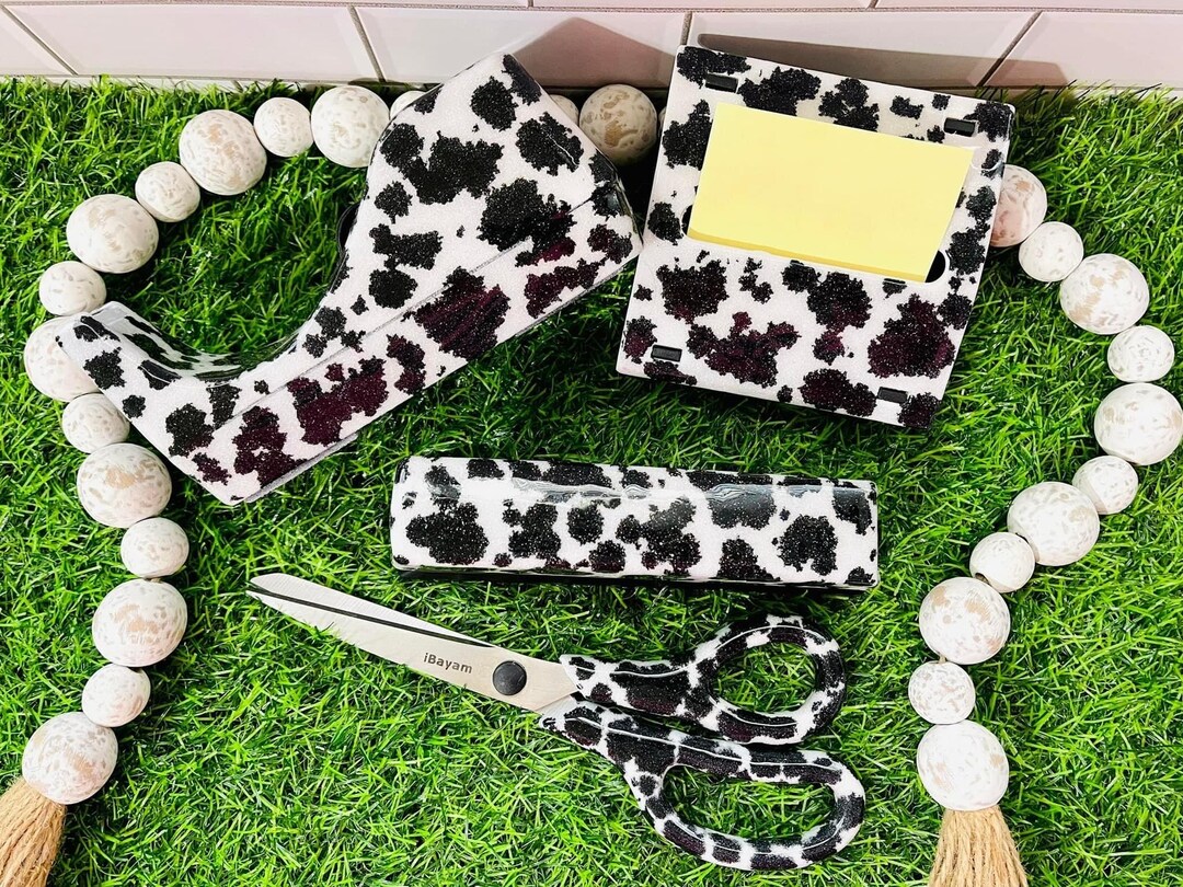 Custom Full Cow Print Glitter Office Supply Set Etsy