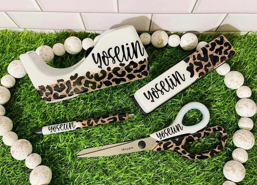 Custom 1/2 Leopard Glitter Office Supply Set Etsy