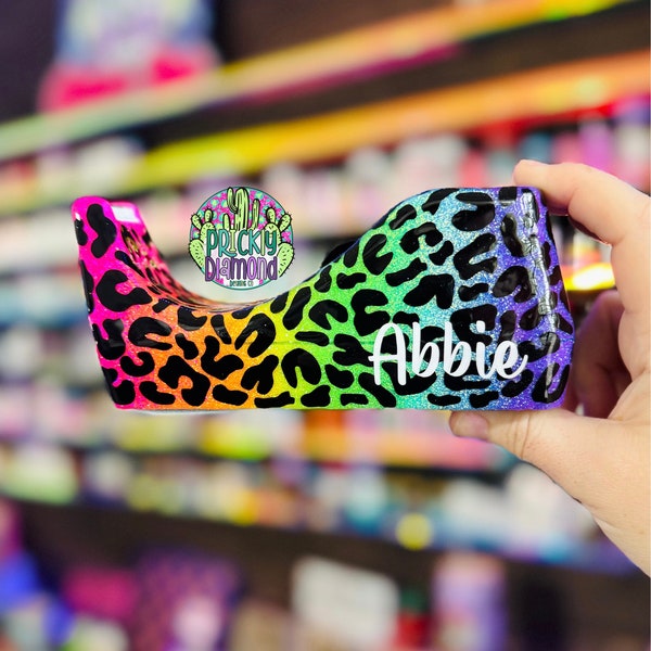 Custom Rainbow Leopard Glitter Tape Dispenser