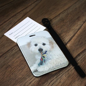 Personalized Pet Luggage Tag Dog Photo Gift Custom Pet Portrait for Travel Backpack Accessory, Cat Picture Gift Personalized Flight Bag Tag