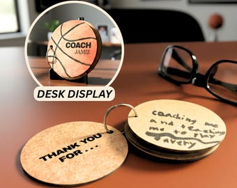 Thank You Card for Sports Coach Basketball Gifts from Team Personalized Basket Tag End of Season Custom Fill In Notebook Wood Desk Decor